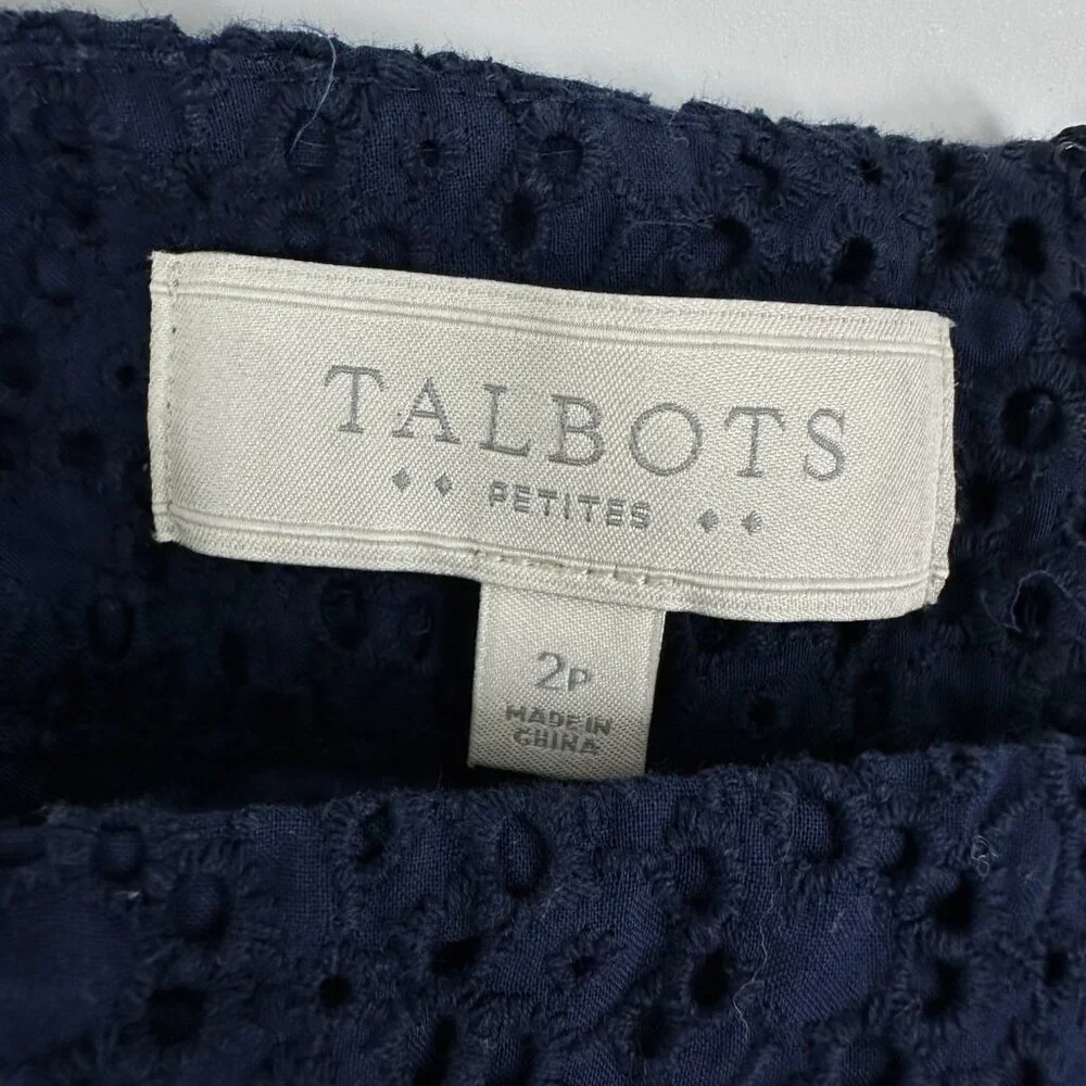3/$25 Talbots Eyelet Pencil Skirt 2P Navy‎ Blue Straight Cotton Work Preppy